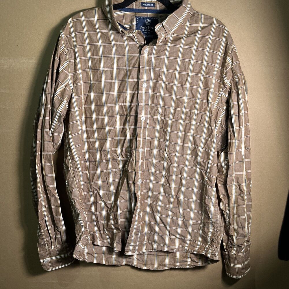 Duck Head Button Up Shirt Mens XL Plaid  Brown Long Sleeve Casual(38)